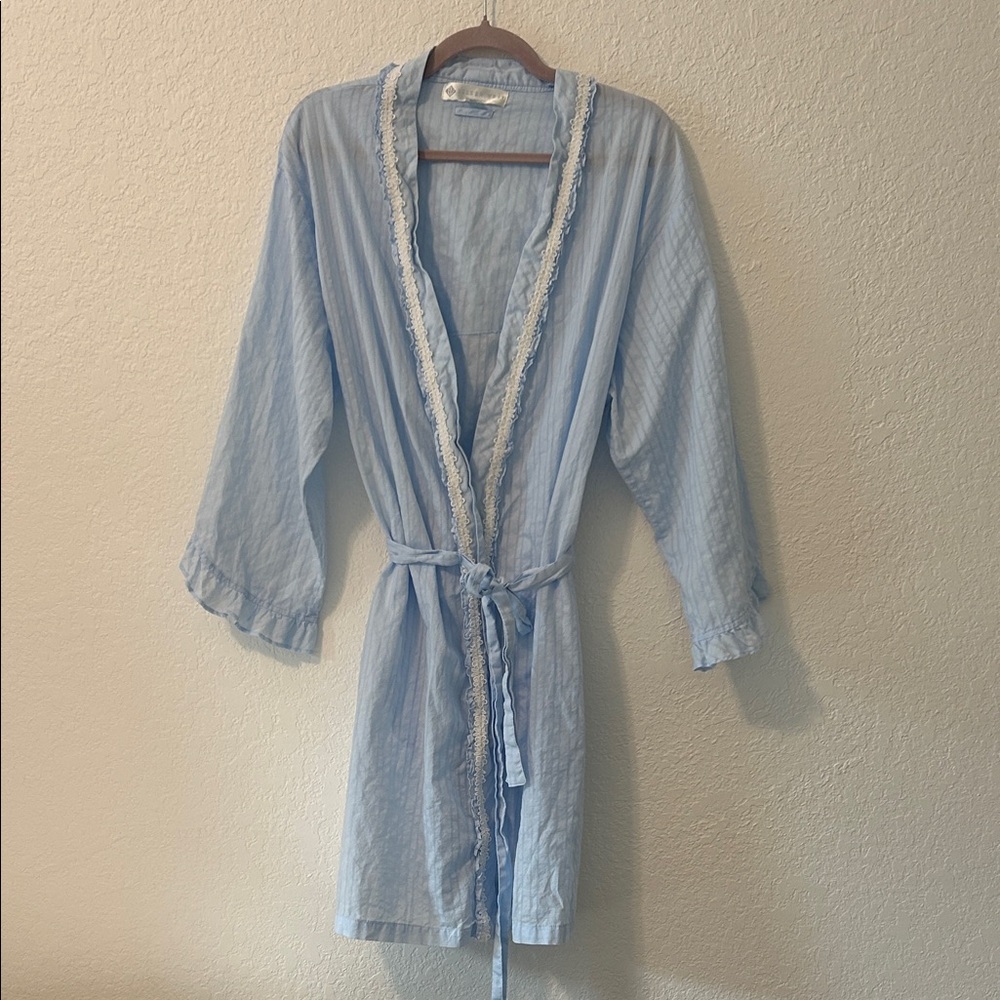 Eileen West Light Blue Robe with Lace Trim L/Xl
